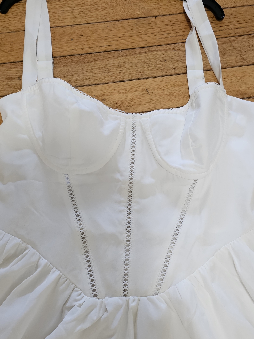 NWT KUTUMAI White Corset Mini Dress Lace Trim A-Line Sun Dress Size XL